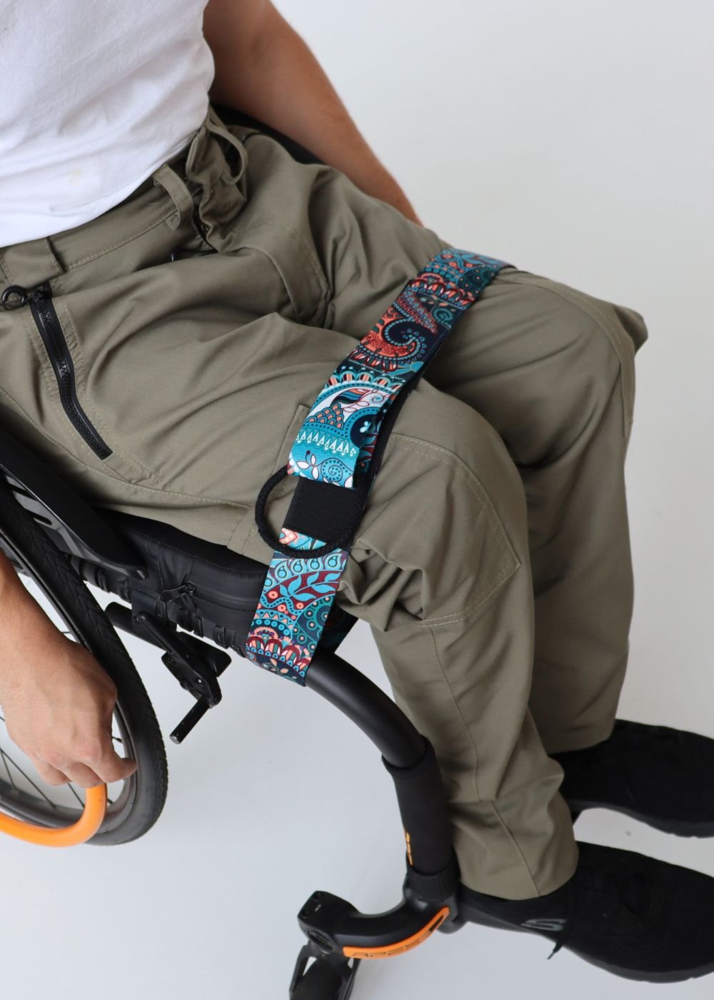 Wheelchair leg positioning strap, colorful