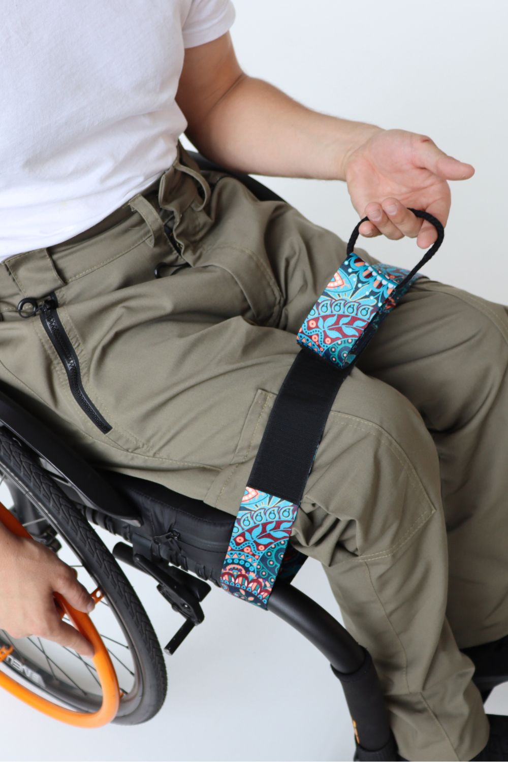 Wheelchair leg positioning strap, colorful