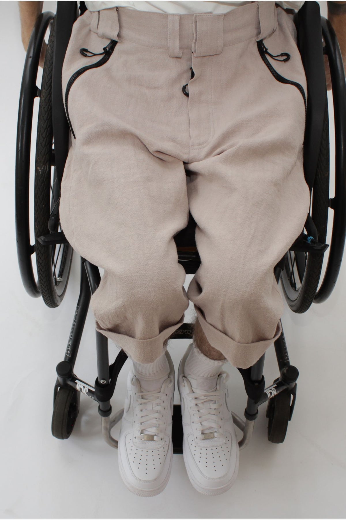Men's wheelchair adaptive summer shorts with drop down front from skin friendly ramie fabric