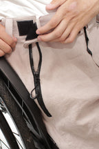 Men's wheelchair adaptive summer shorts with drop down front from skin friendly ramie fabric